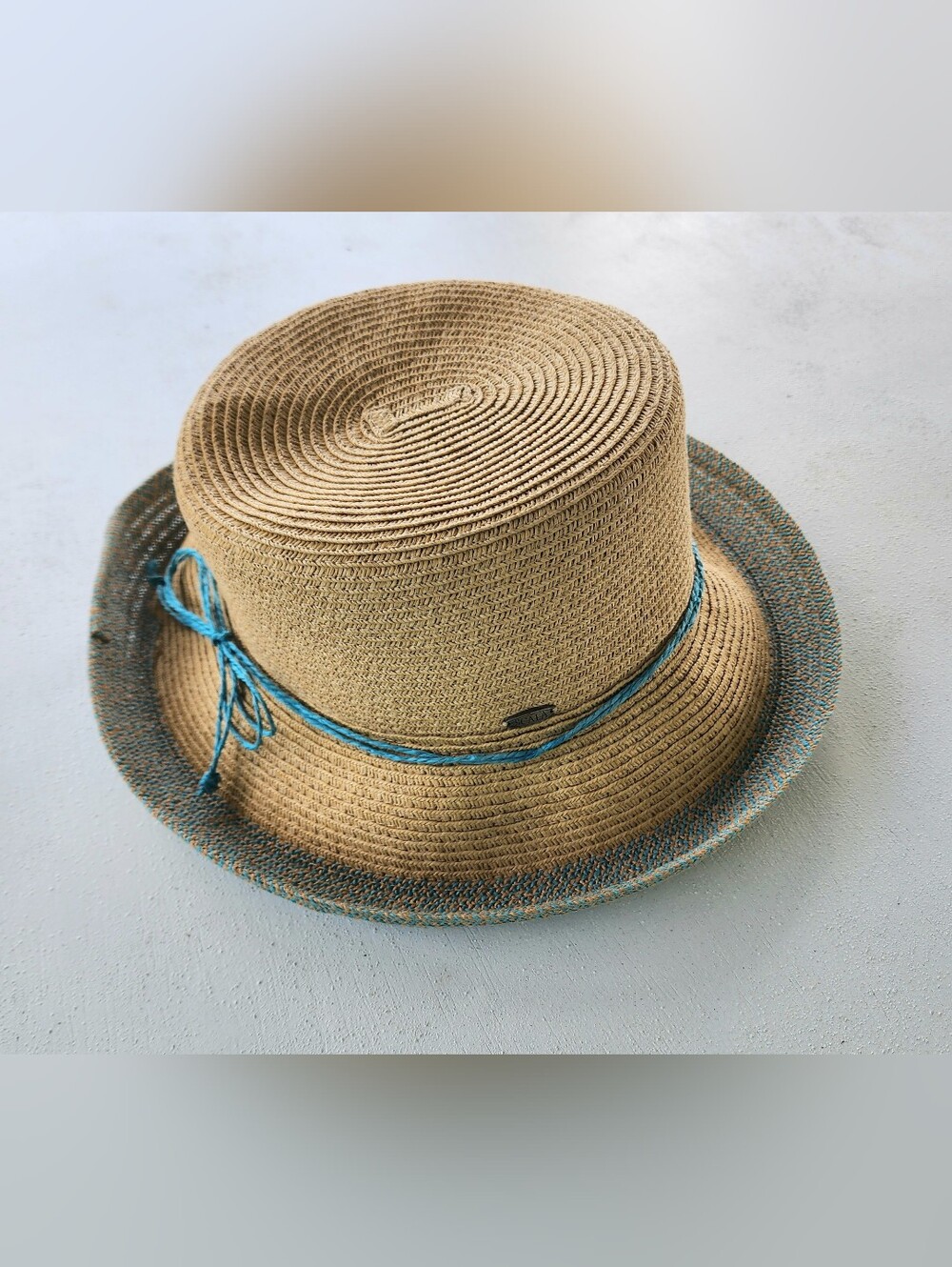 Scala Tan Straw Hat with Turquoise Blue Accent - Picture 3 of 6